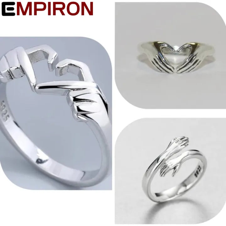 EMPIRON Pack Of 3 Rings Hand Heart Ring , Sterling Silver Ring , Silver Heart Ring, Best Friend , Friendship Rings Set