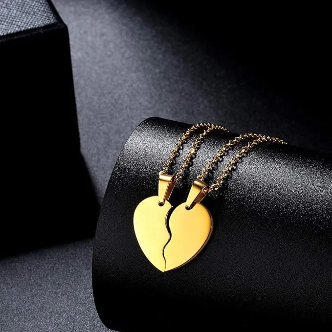 2 PCs Set Heart Broken 2 Locket With 2 Chain