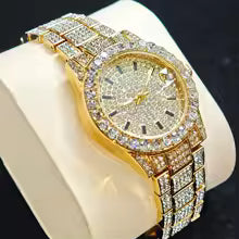 2025 Hot Fashion Gold Watches Women Luxury Stainless Steel Elegant Iced Diamond Jewellery Quartz Wristwatch Ladies watch