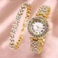 Luxury Diamond Stones Watch with Matching Bracelet – Elegant Gift Set
