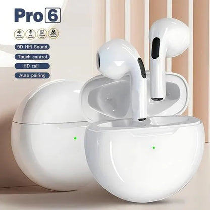 AirPods Pro 6 Hi-Fi Wireless Air buds 5.0 Bluetooth Earphone Slim small size with Charging Case White