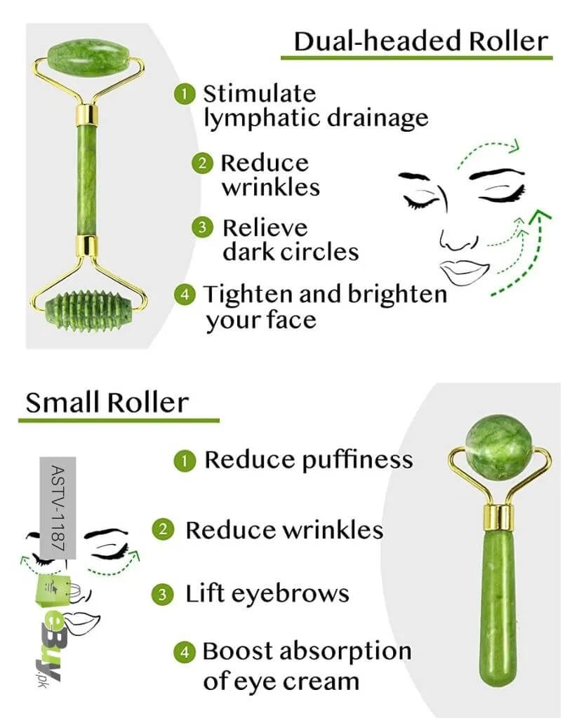 Jade Roller and Gua Sha Set-Facial Beauty Tools Massage Face Roller Skin Stone for Anti-face Ageing Neck Wrinkles,Neck and Eye Treatment Roller for Face and Eyes
