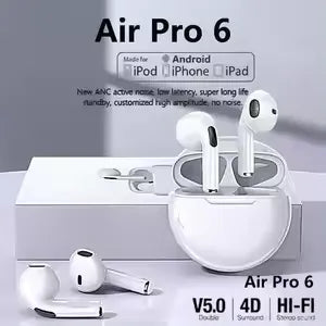 Air Pods Pro 6 Hi-Fi Wireless Air buds 5.0 Bluetooth Earphone Slim small size with Charging Case White