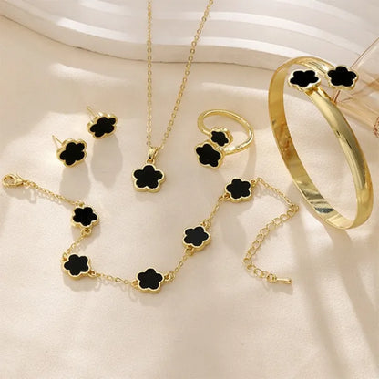 Fashion Alloy Jewelry Set Plum Blossom Five Leaf Flower Earing Girls Bracelet Jewelry Accessory Bracelet