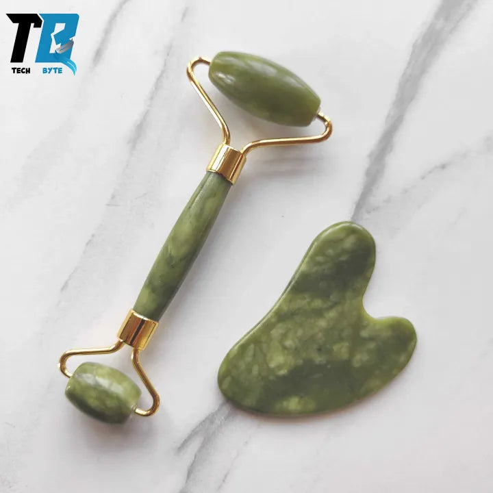 Jade Roller and Gua Sha Set-Facial Beauty Tools Massage Face Roller Skin Stone for Anti-face Aging Neck Wrinkles,Neck and Eye Treatment Roller for Face and Eyes