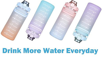 Large Motivational Water Bottle with Straw Time Marker BPA Free for Sport and Fitness (Pink Blue, 64 Oz / Half Gallon)
