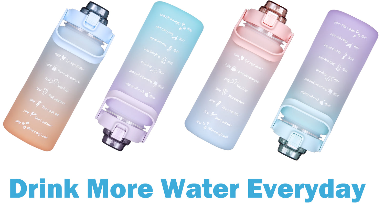 Large Motivational Water Bottle with Straw Time Marker BPA Free for Sport and Fitness (Pink Blue, 64 Oz / Half Gallon)