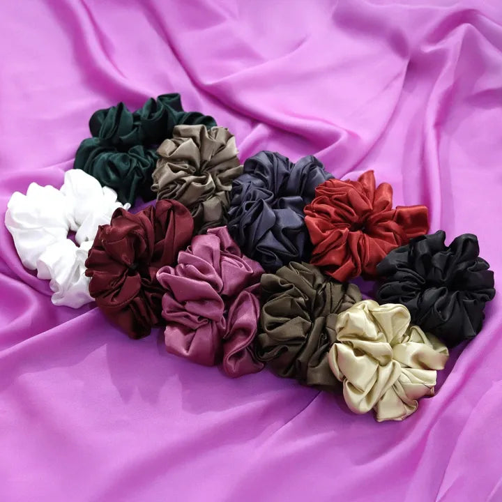 Trending Plain Multi Color Scrunchies for girls hair High Quality Silk Pack of 3,6, or 12 Silk Scrunchies for Women and Girls, Strong Grip, Multi-Color,