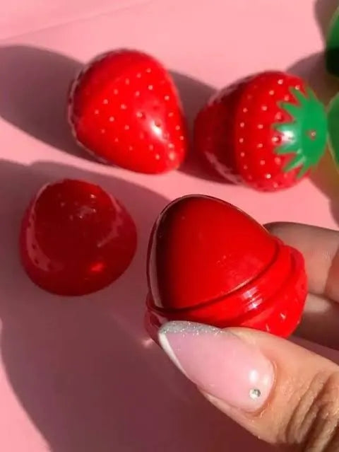 Strawberry Shaped Lip Balm – Moisturizing &amp; Nourishing Gloss for Soft Lips – Fruity Scented