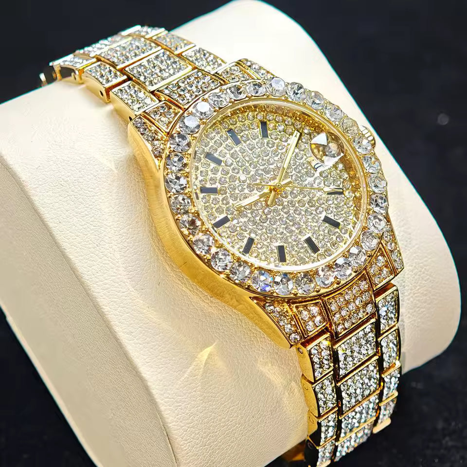 2025 Hot Fashion Gold Watches Women Luxury Stainless Steel Elegant Iced Diamond Jewellery Quartz Wristwatch Ladies watch