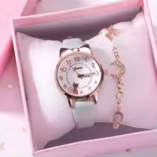 Fashion Kids Love Digital Dial Children Watch Set Leather Strap Quartz Watches Kid Girls Clock Children Watch + Bracelet no box