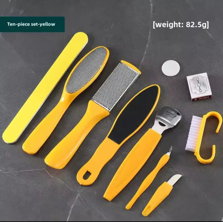 Professional 10 in 1 foot pedicure tools kit spa foot care manicure pedicure set foot relief hard callus removing tools set heels crack repair foot beauty care tools kit 10 in 1 pedicure tools set