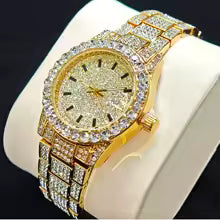 2025 Hot Fashion Gold Watches Women Luxury Stainless Steel Elegant Iced Diamond Jewellery Quartz Wristwatch Ladies watch