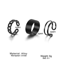 3PCS Black Ring Joint Finger Chain Adjustable Jewellery Anne aux for Men Women Gothic Anillos Aesthetic Anel Trend Accessories