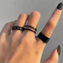 3PCS Black Ring Joint Finger Chain Adjustable Jewellery Anne aux for Men Women Gothic Anillos Aesthetic Anel Trend Accessories