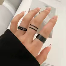 3PCS Black Ring Joint Finger Chain Adjustable Jewellery Anne aux for Men Women Gothic Anillos Aesthetic Anel Trend Accessories