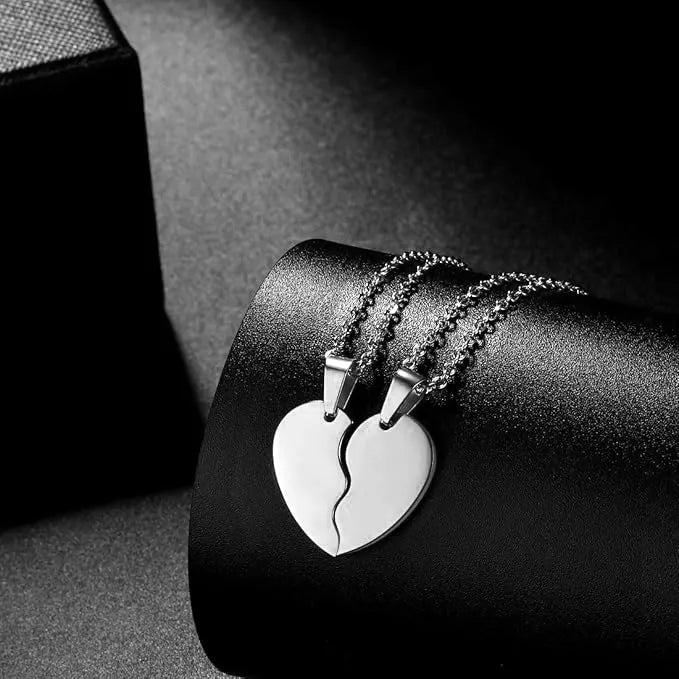 2 PCs Set Heart Broken 2 Locket With 2 Chain