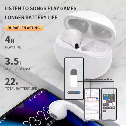 Air Pods Pro 6 Hi-Fi Wireless Air buds 5.0 Bluetooth Earphone Slim small size with Charging Case White