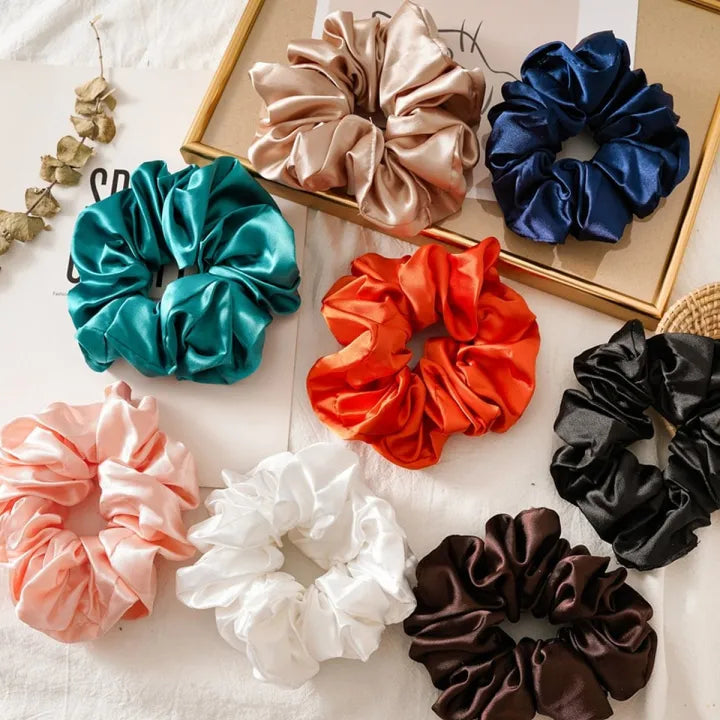 Trending Plain Multi Color Scrunchies for girls hair High Quality Silk Pack of 3,6, or 12 Silk Scrunchies for Women and Girls, Strong Grip, Multi-Color,