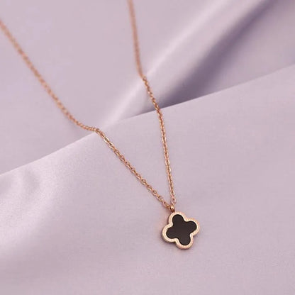Black Clover Pendant 4 Leaf With Golden Chain For Girls Women Charming Fancy Flower Silver Necklace Set Girl, Ladies Stylish Locket