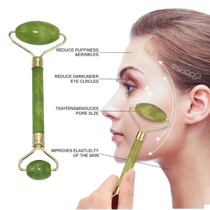 Jade Roller and Gua Sha Set-Facial Beauty Tools Massage Face Roller Skin Stone for Anti-face Ageing Neck Wrinkles,Neck and Eye Treatment Roller for Face and Eyes